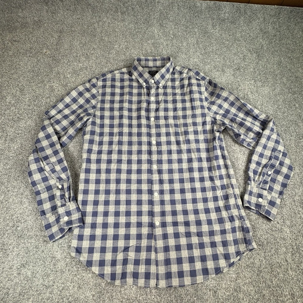 J. Crew Shirt Mens M Blue Gray Gingham Button Classic Preppy Minimalist Academia